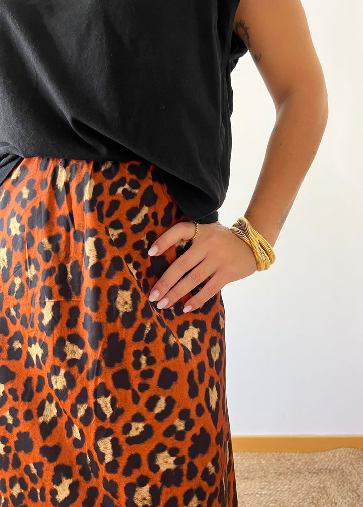 Falda Raso Animal Print Camel