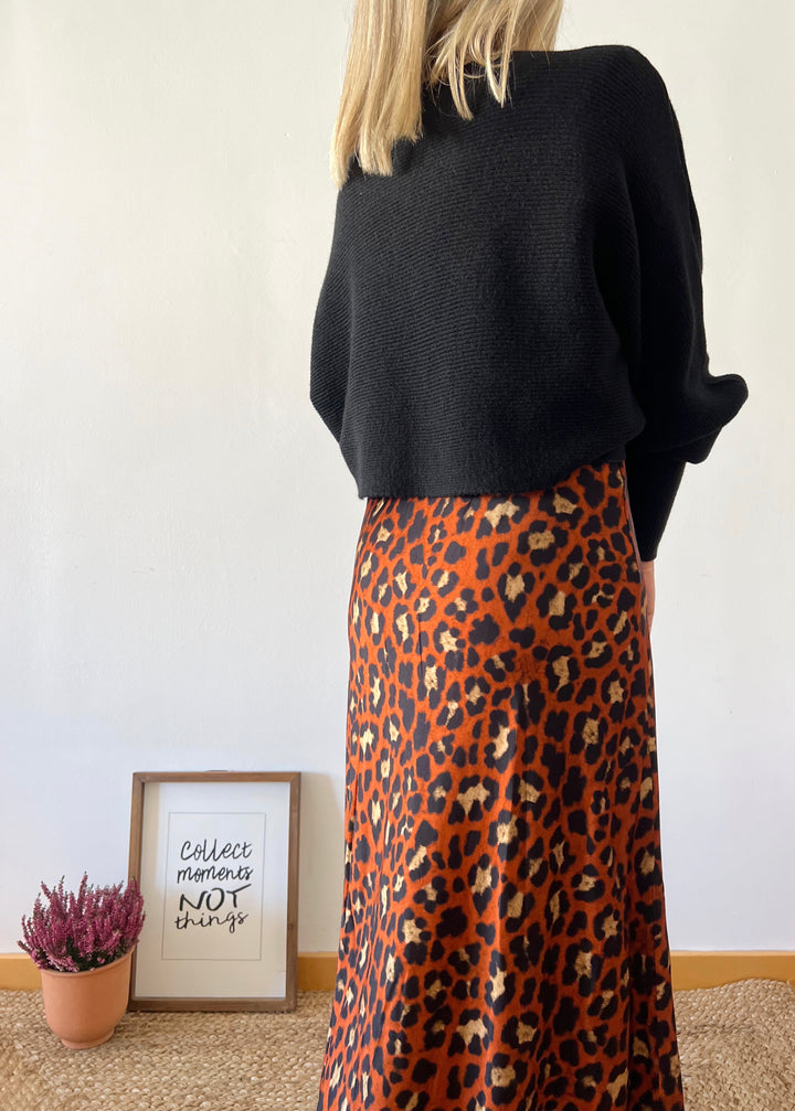 Falda Raso Animal Print Camel