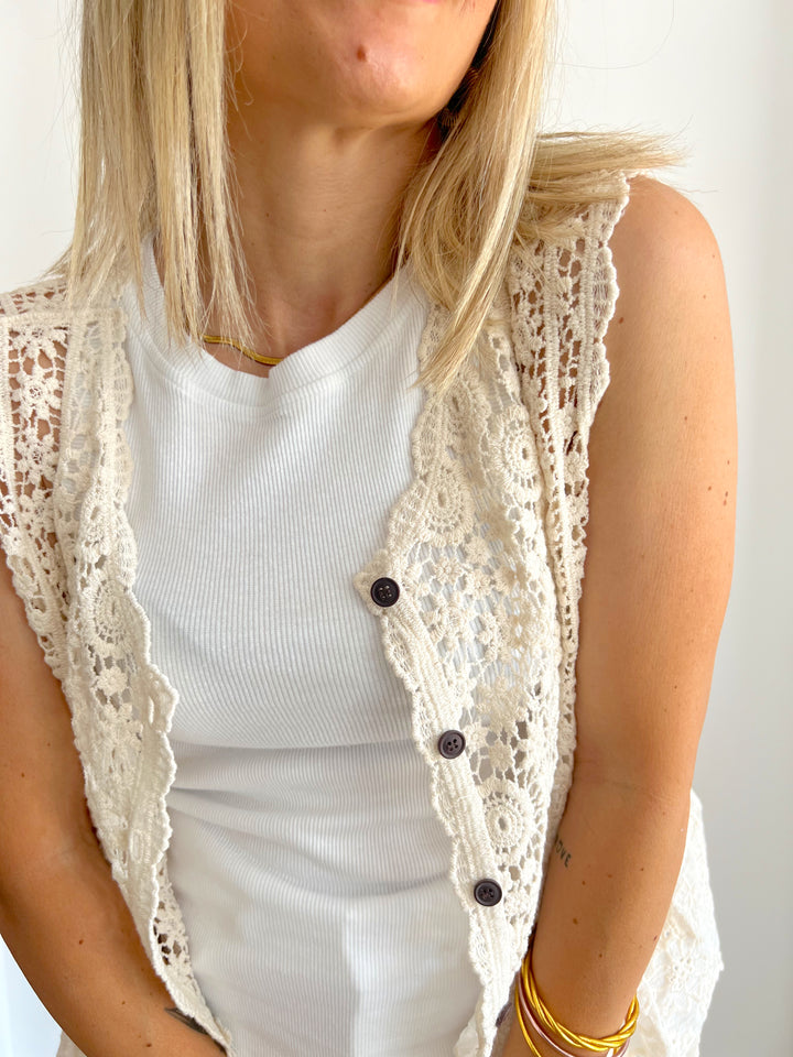 Camiseta/Chaleco Crochet Beige