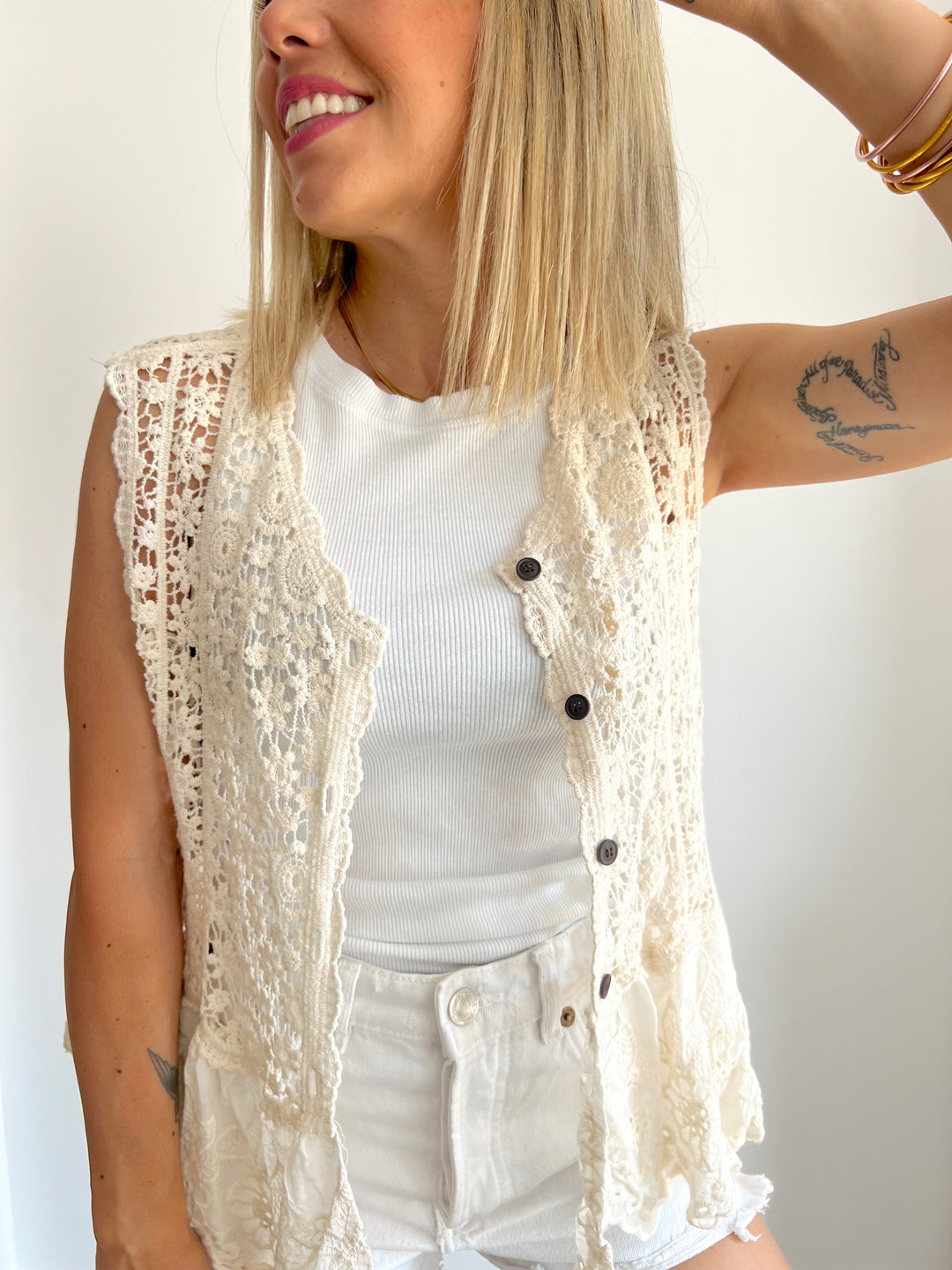 Camiseta/Chaleco Crochet Beige