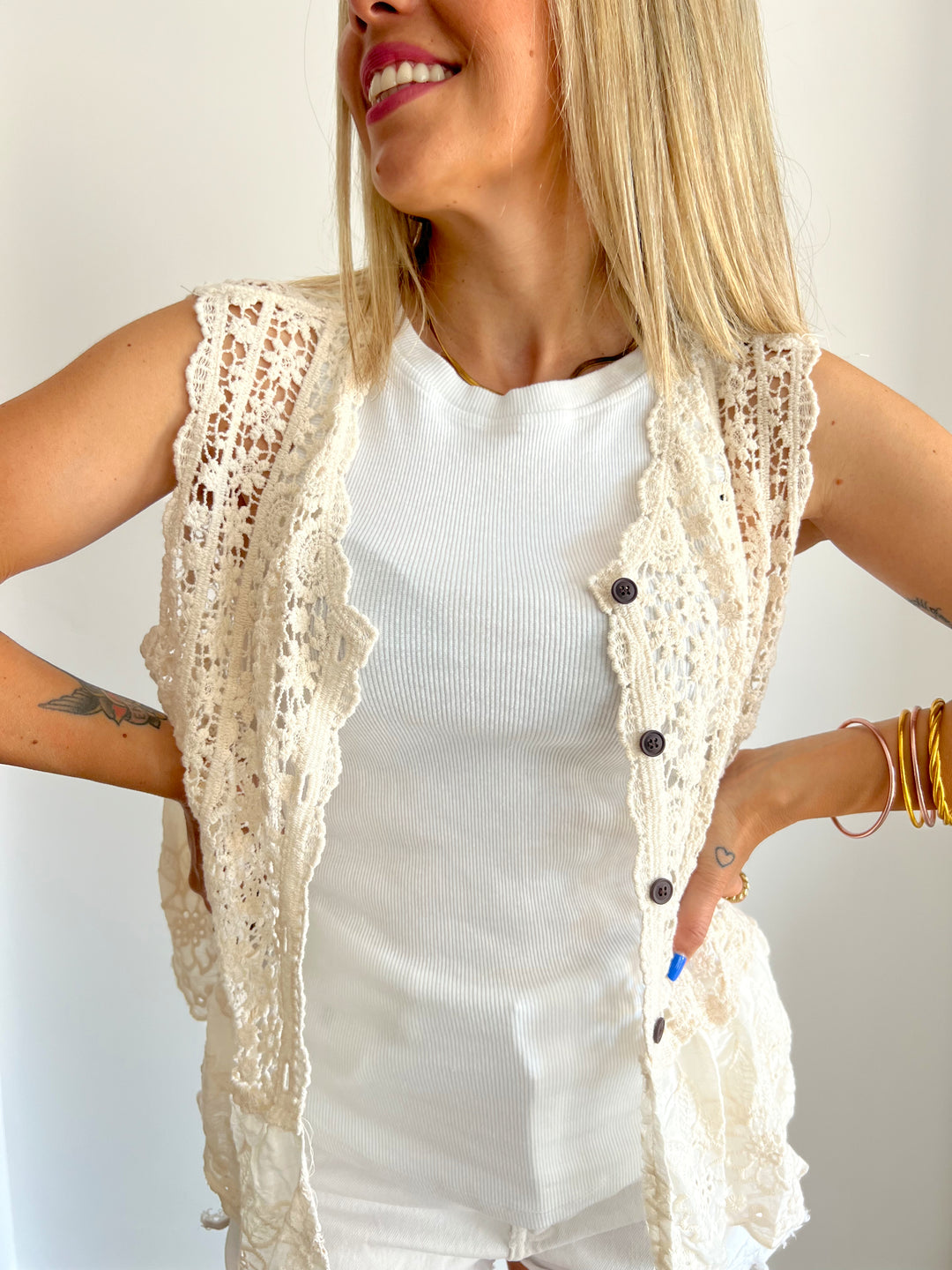 Camiseta/Chaleco Crochet Beige